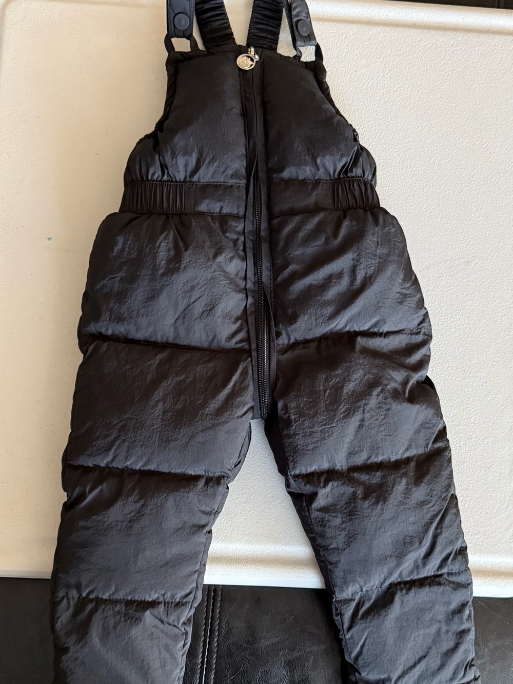 Kids Black Puffer Snow Bib Overalls